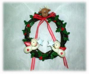 пазл Рождественские венки украшенные листьями Холли голову северного оленя, два ангела и красным луком